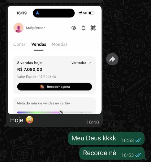 Print de recorde de vendas de aluna Rai Piercer