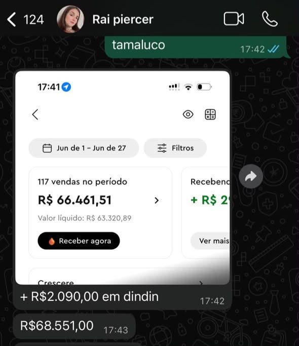 Print de faturamento de aluna Rai Piercer